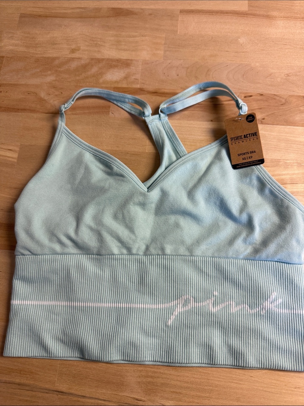 PINK Victoria's Secret Light Blue Seamless V‑Neck Sports Bra
